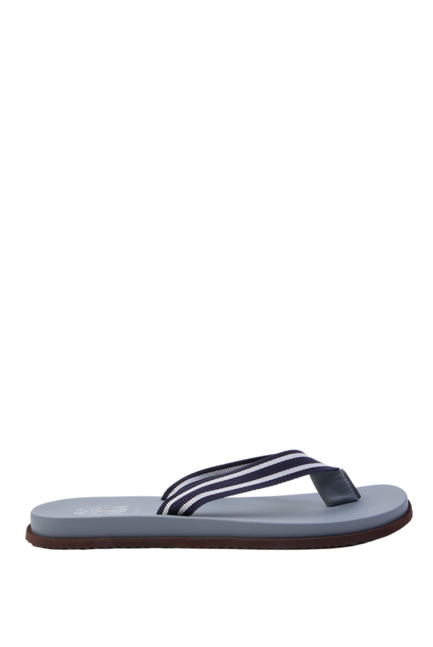 Шльопанці-в'єтнамки жіночі лляні в смугастий візерунок сірі - фото 1