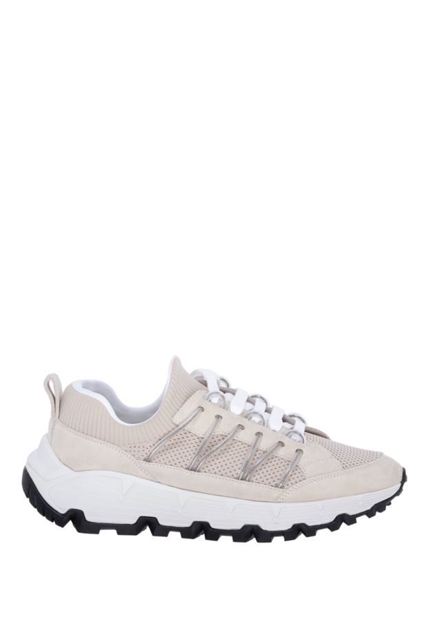 Women's sneakers with mesh inserts and white laces in beige - photo 1