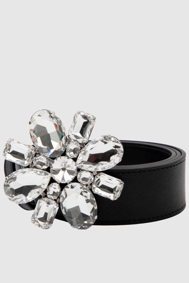 Alessandra Rich belt women's black leather clasp flower made of crystals 168937 - photo 1