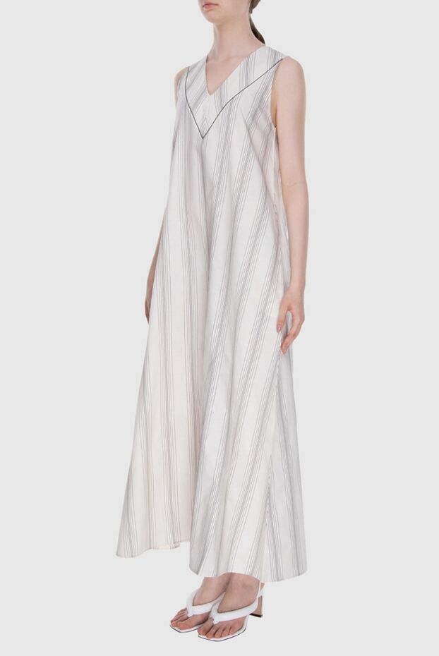Panicale white dress in contrasting stripes with v-neck women's 169080 - photo 3