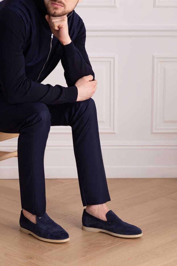 Stefano Ricci dark blue soft nubuck loafers with a light sole 169115 - photo 3