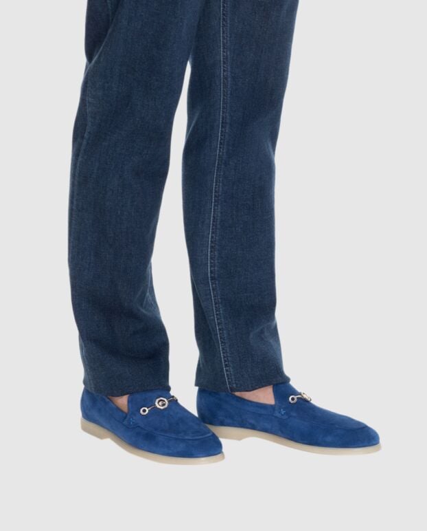 Stefano Ricci bright blue nubuck loafers with metal hardware 169116 - photo 2