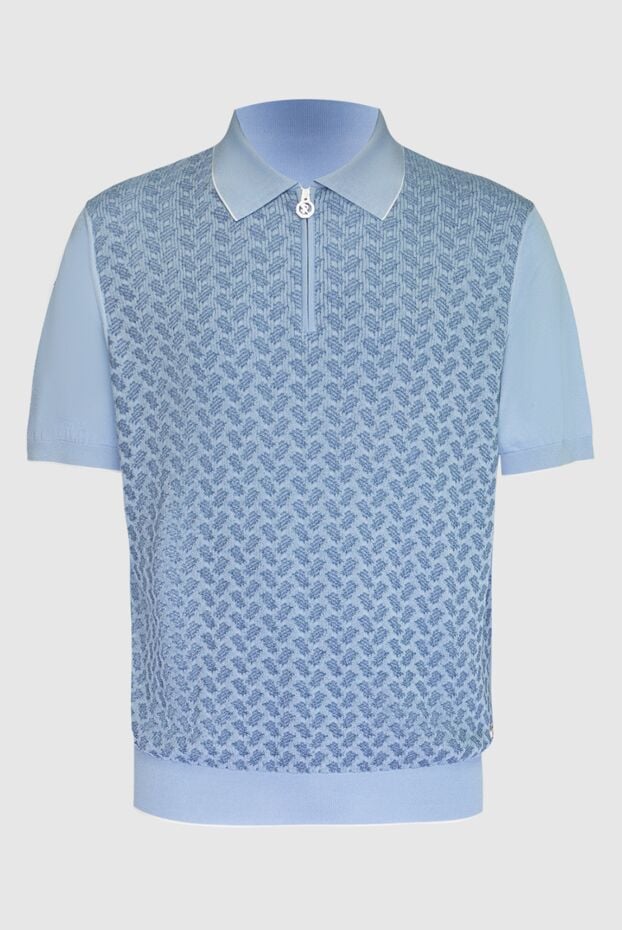 Light blue jersey polo shirt with a jacquard pattern and a contrasting turn-down collar - photo 1