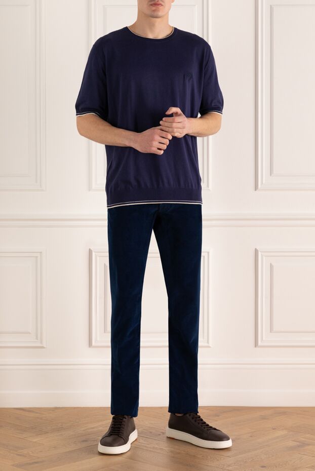 Stefano Ricci blue cotton jumper with short sleeves and embroidery 169159 - photo 2