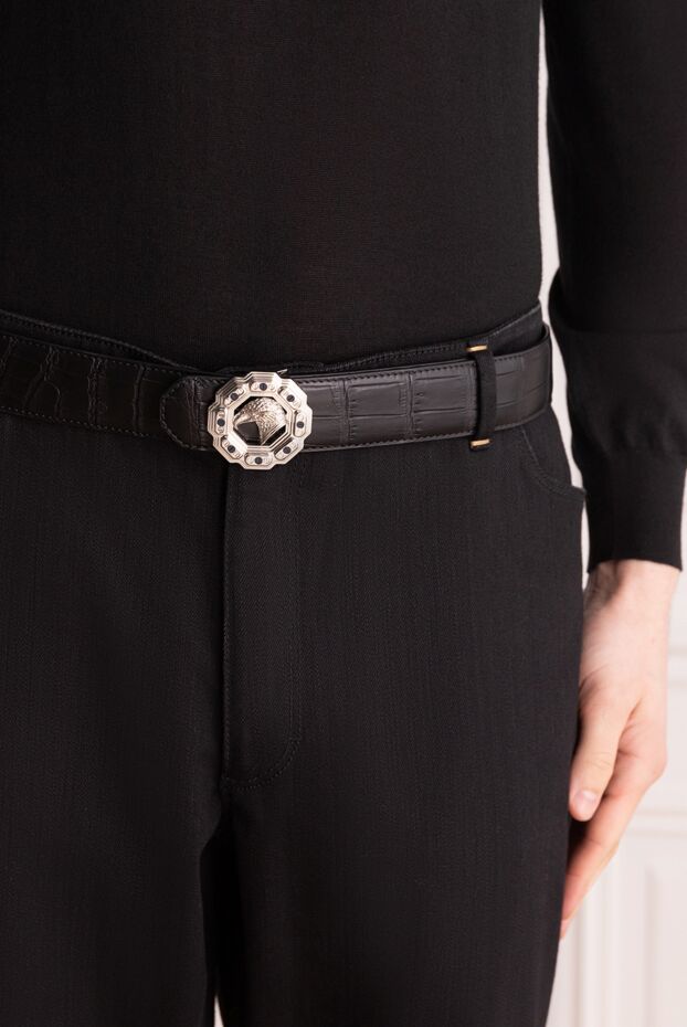 Stefano Ricci men's black crocodile leather belt with an octagonal eagle buckle 169171 - photo 3