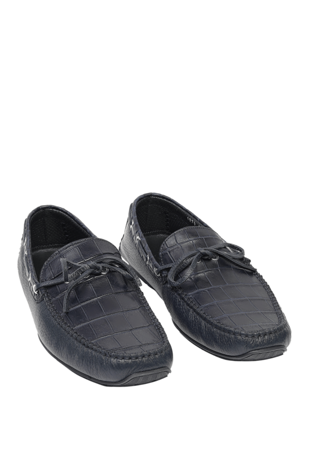 Cesare di Napoli dark blue leather deck shoes with alligator leather inserts for men 169276 - photo 3