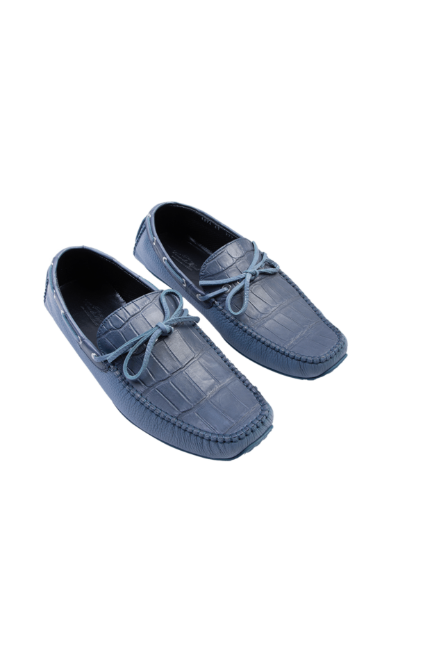 Cesare di Napoli blue leather deck shoes with alligator leather inserts for men 169277 - photo 3