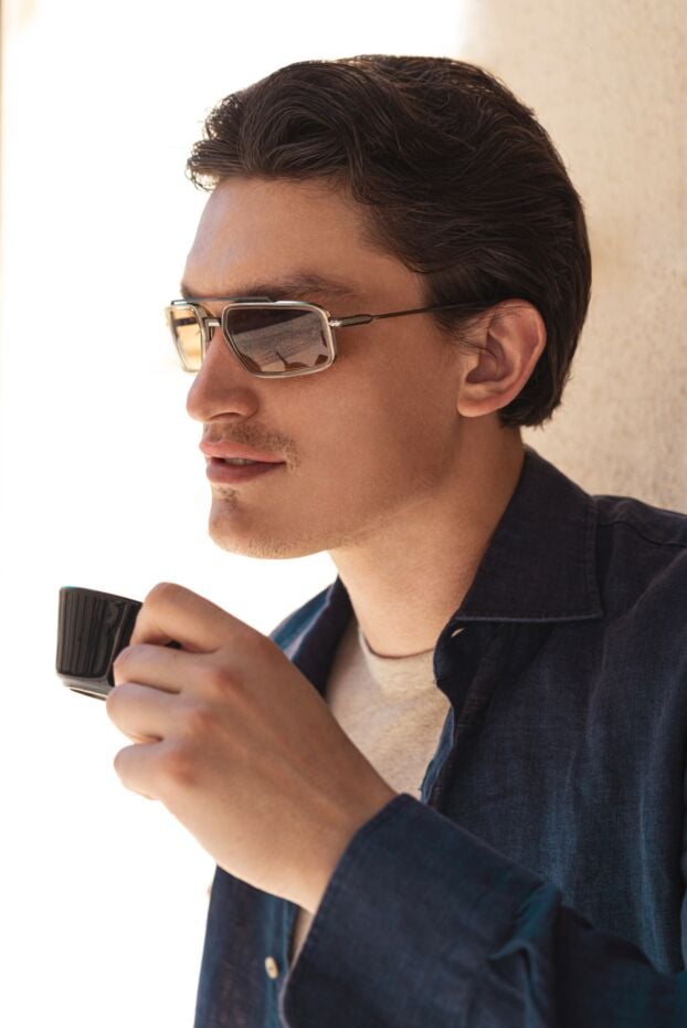 Alessandro Gherardi straight cut linen shirt in deep blue with buttons 169362 - photo 2