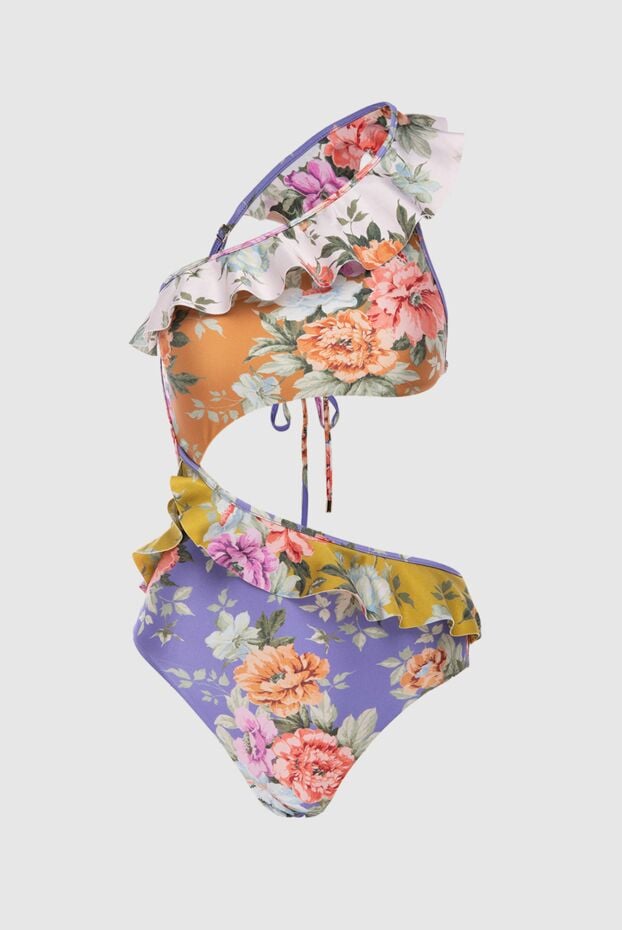Zimmermann asymmetrical swimsuit with ruffles and floral microprint in lavender-orange palette 169396 - photo 1