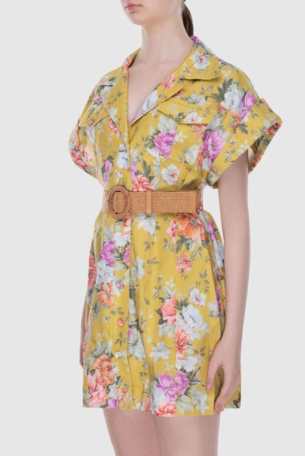 Zimmermann yellow shirt dress made of natural linen with a large floral print 169401 - photo 3