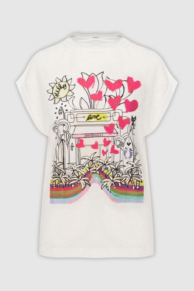 Zimmermann white loose fit t-shirt with neon art print and linen hearts 169422 - photo 1
