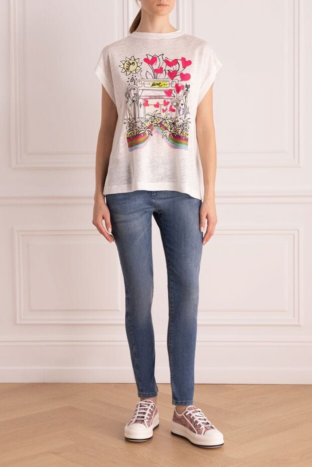 Zimmermann white loose fit t-shirt with neon art print and linen hearts 169422 - photo 2