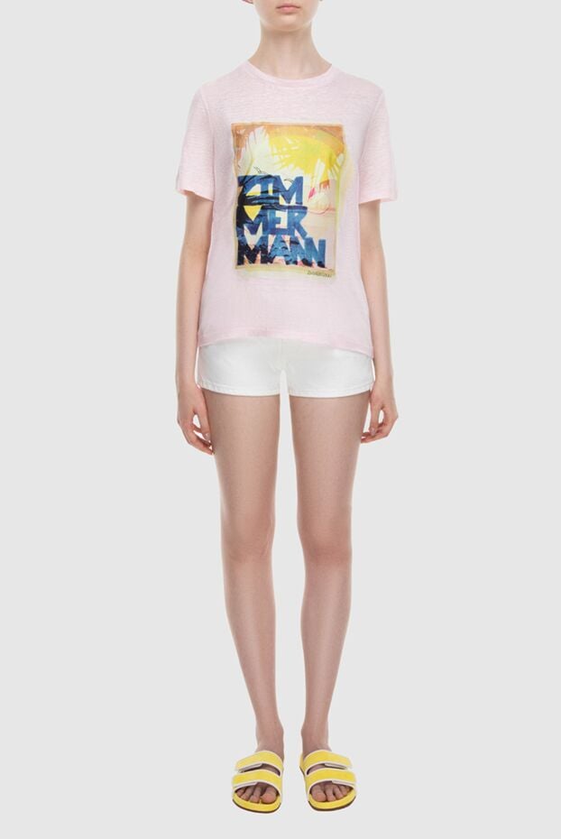 Zimmermann women's linen t-shirt pink with sunset print 169447 - photo 2