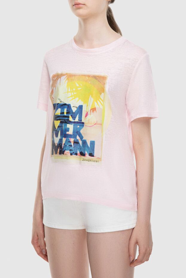 Zimmermann women's linen t-shirt pink with sunset print 169447 - photo 3