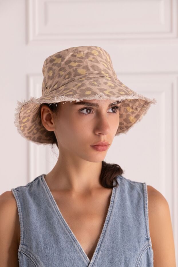 Zimmermann panama hat for women made of beige linen in leopard print and fringe 169455 - photo 2