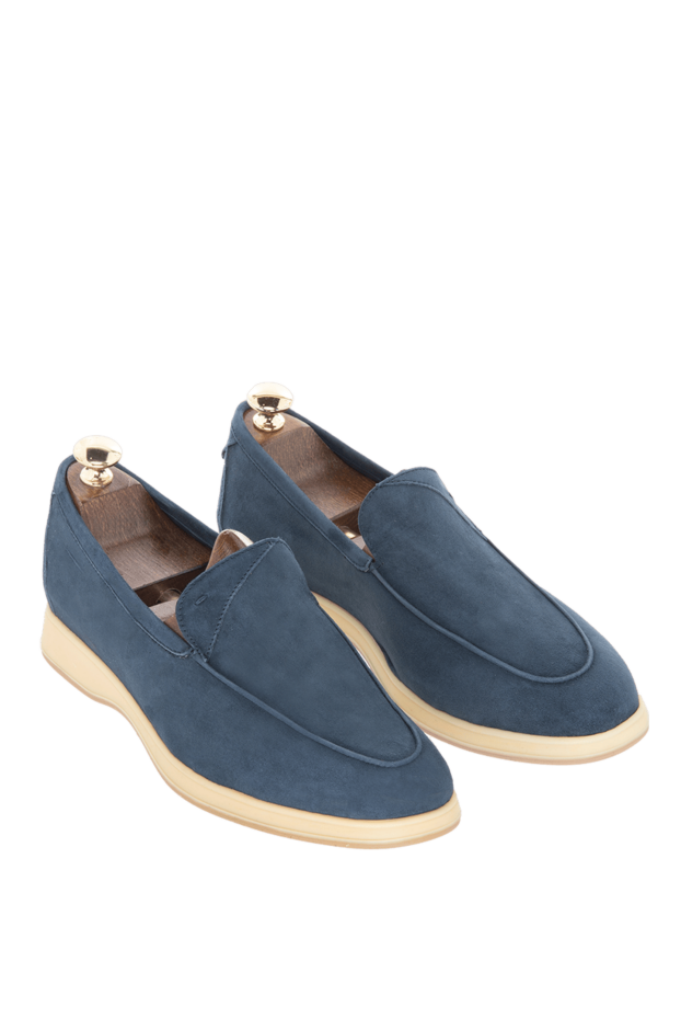 Andrea Ventura blue suede loafers with decorative stitching and contrast sole for men 169525 - photo 3