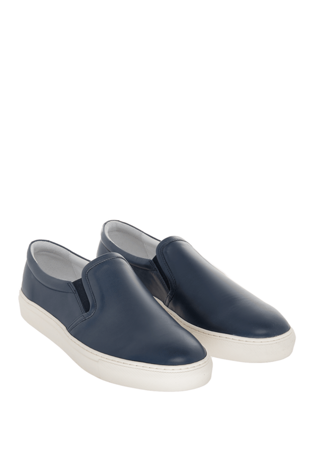 Cesare di Napoli smooth dark blue leather slip-ons with contrasting sole 169568 - photo 3