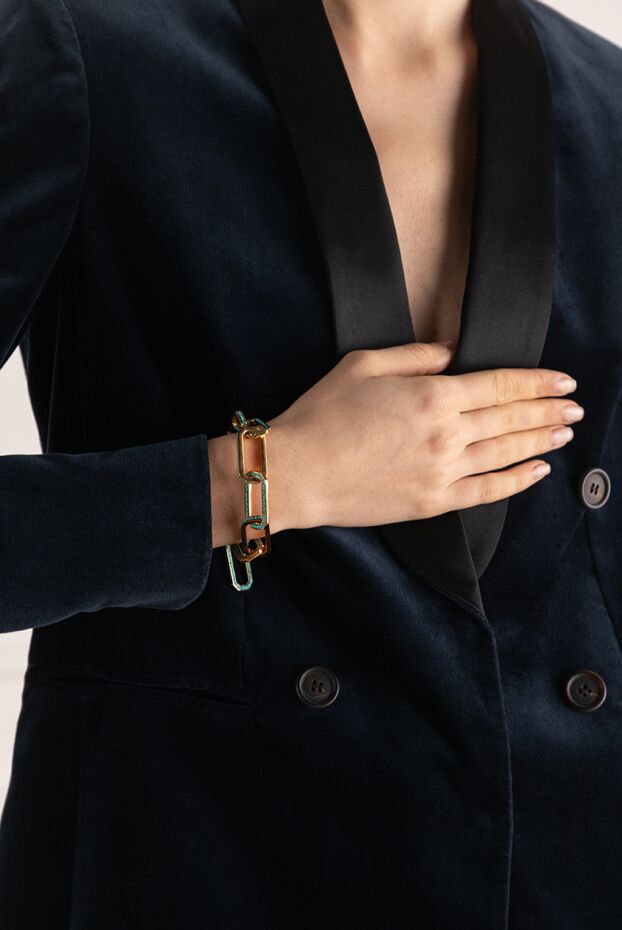 Makova yellow chain bracelet with green crystals women's 169593 - photo 3