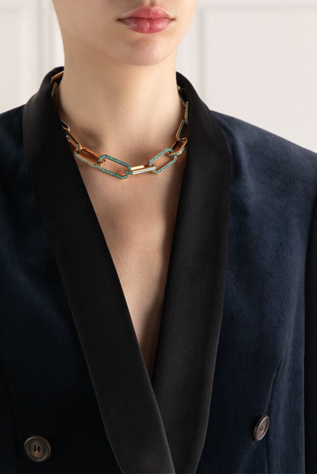Makova necklace for women yellow with turquoise crystals 169607 - photo 2