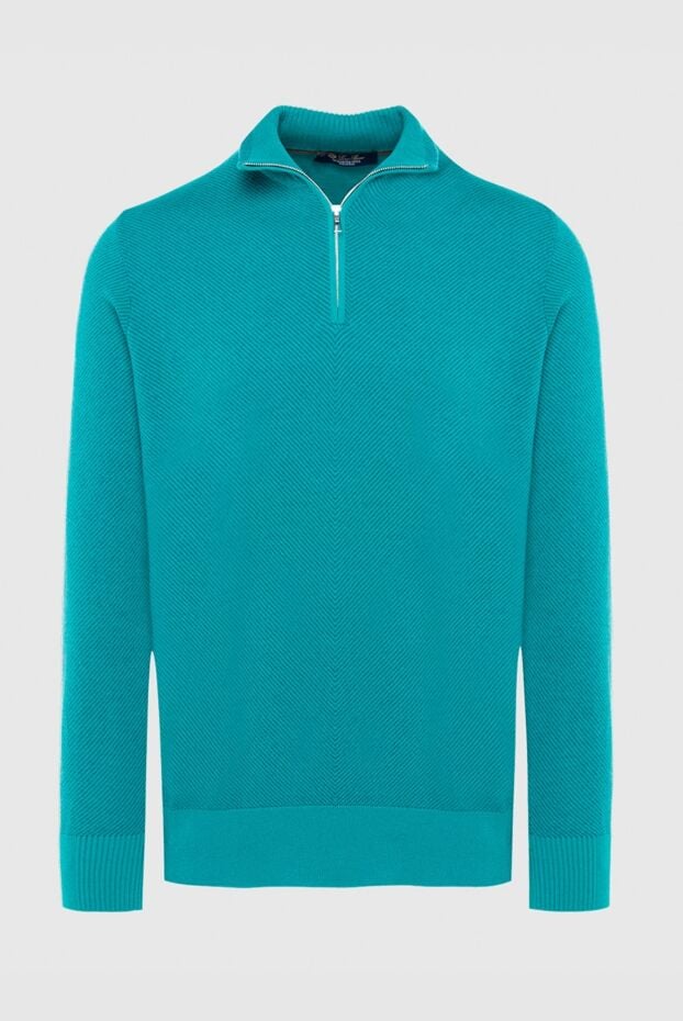 Loro Piana men's wool jumper with zip in green with diagonal texture 169701 - photo 1