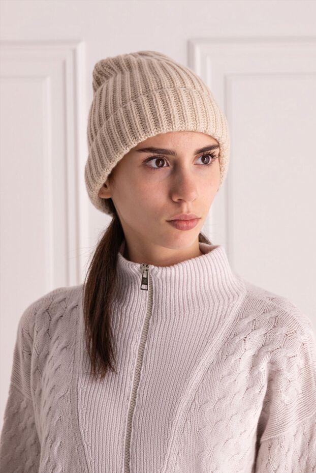 Loro Piana beige cashmere beanie hat for women with ribbing 169746 - photo 3