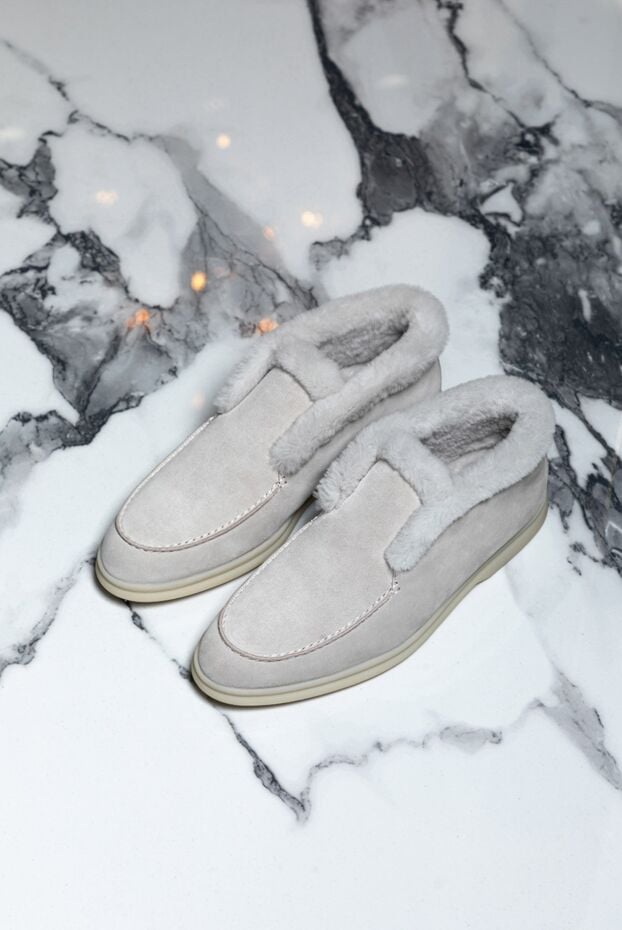 Loro Piana loafers women's classic suede and fur gray 169768 - photo 2