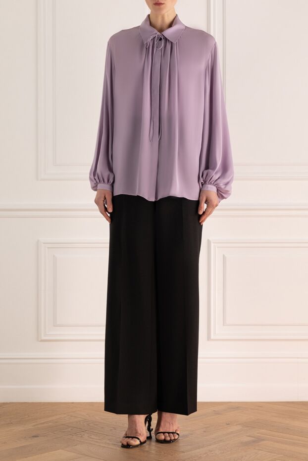 Women's lavender blouse made of natural silk, loose silhouette (markdown) - photo 2