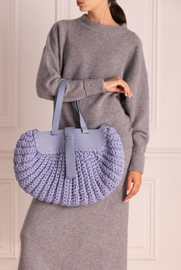Tonet women's blue bag made of textured knitting and leather 169842 - photo 2