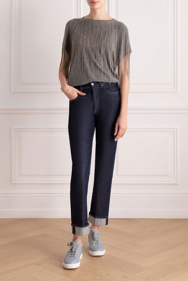 Tonet dark blue straight leg jeans with grey denim insert 169845 - photo 2