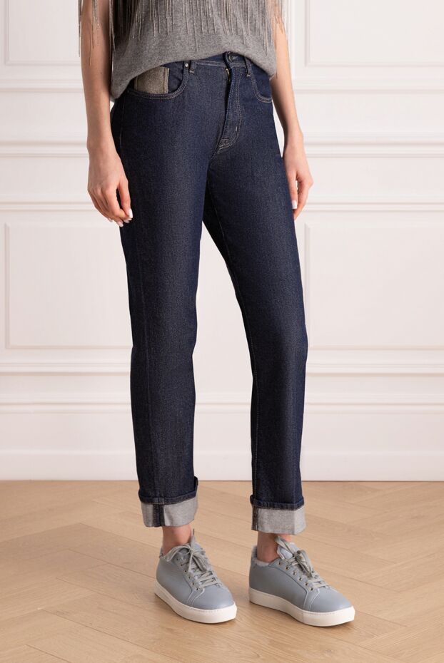 Tonet dark blue straight leg jeans with grey denim insert 169845 - photo 3