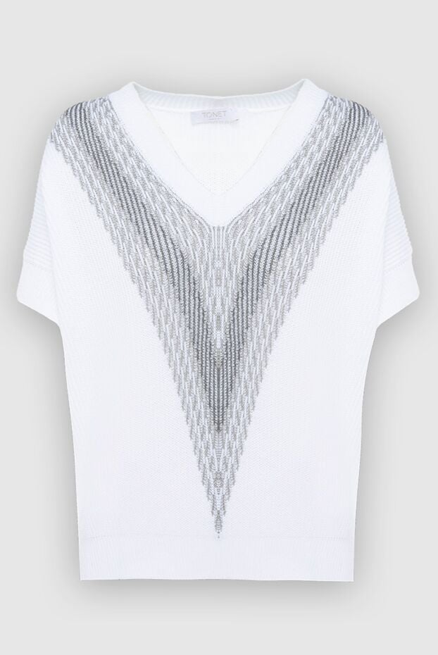 Tonet white womens jumper with short sleeves and a decorated v-neckline 169846 - photo 1