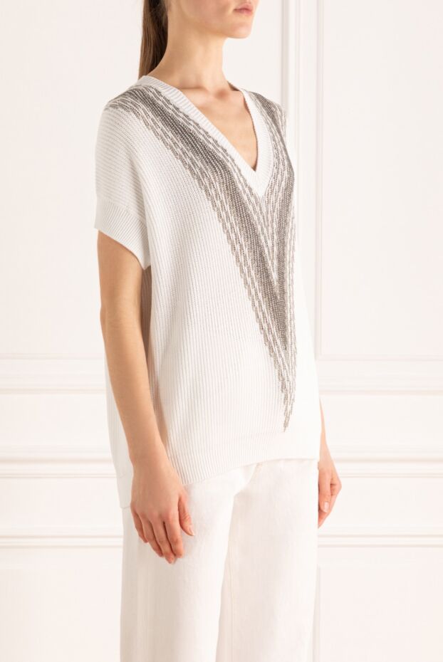 Tonet white womens jumper with short sleeves and a decorated v-neckline 169846 - photo 3