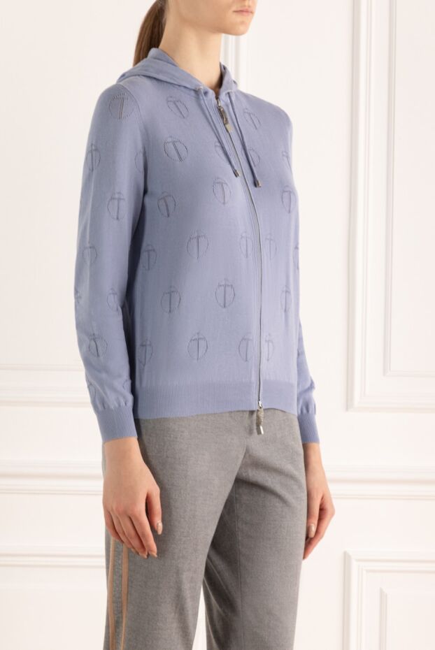 Tonet blue women's knitted hoodie with branded pattern 169856 - photo 3