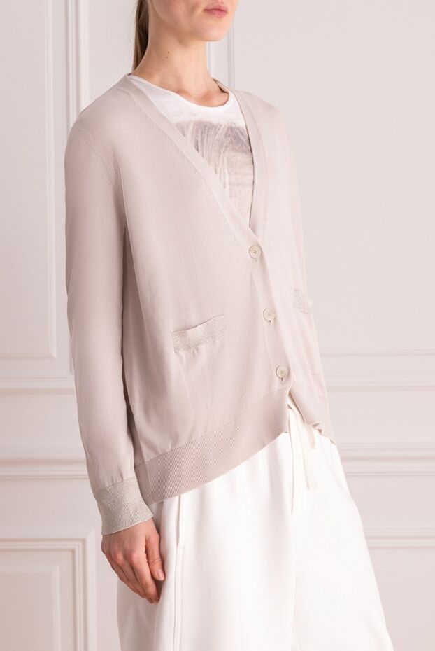 Fabiana Filippi elegant grey cardigan with lurex trim and soft silk sheen 169868 - photo 3