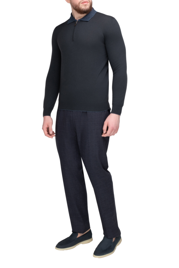 PT01 (Pantaloni Torino) men's dark blue fleece trousers with a small check pattern 169973 - photo 2