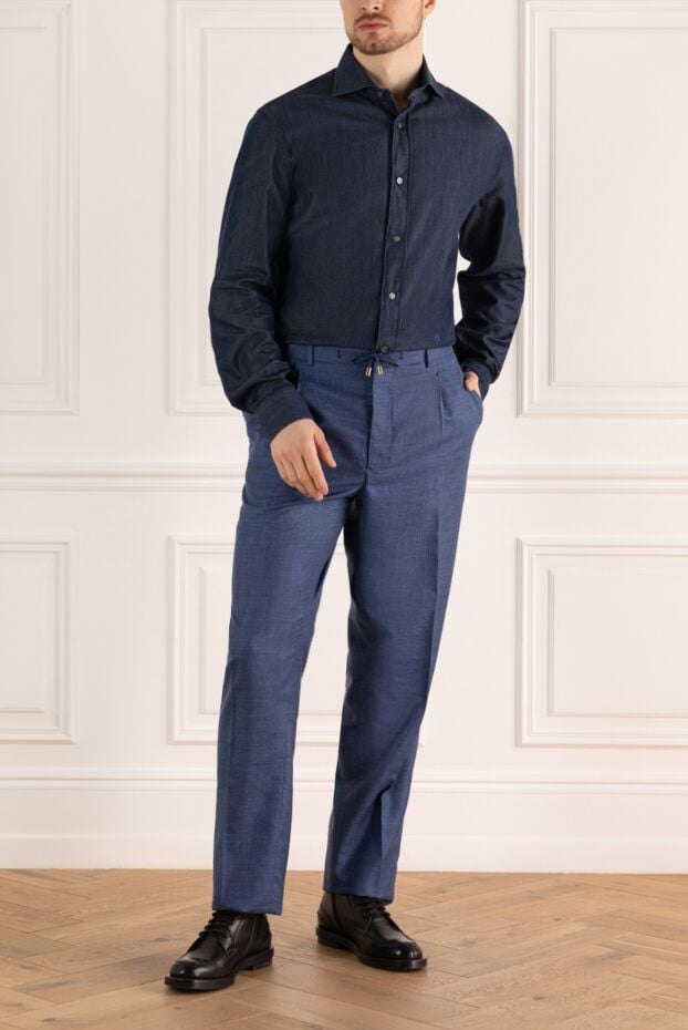 Stefano Ricci blue trousers made of natural fabric with a drawstring 170009 - photo 2