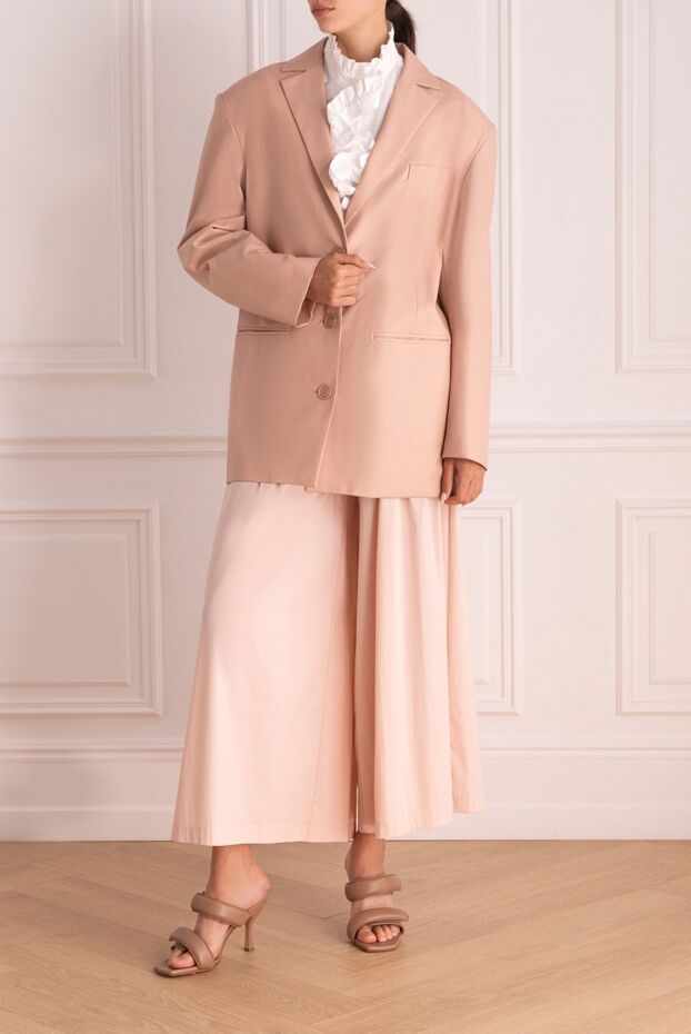 DROMe women's beige oversized leather jacket with buttons 170043 - photo 2