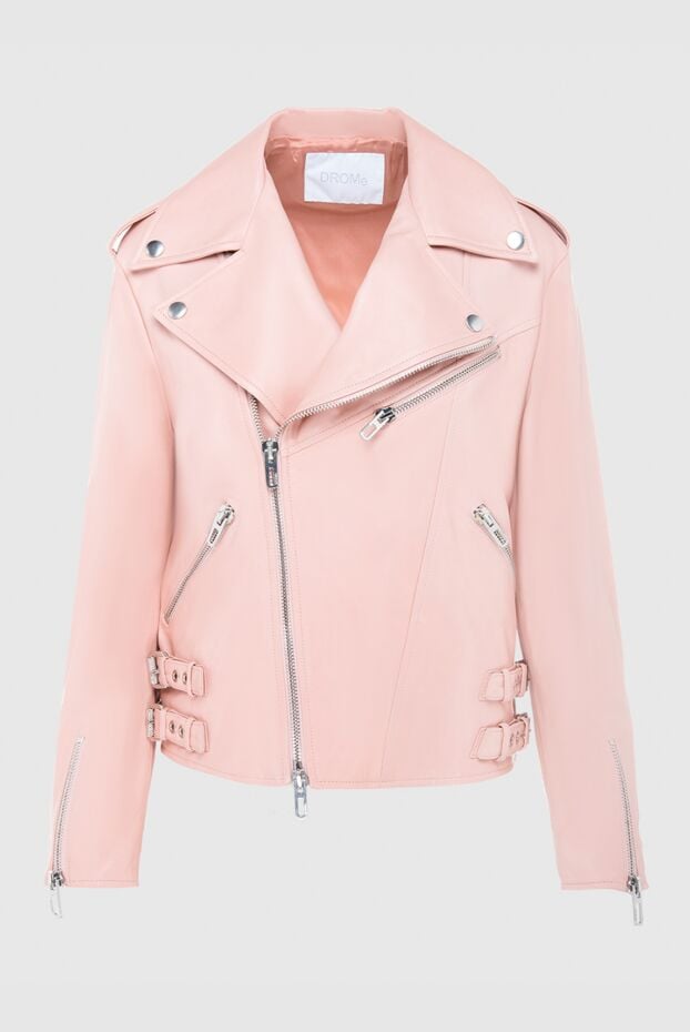 DROMe pink genuine leather biker jacket with buckles 170045 - photo 1