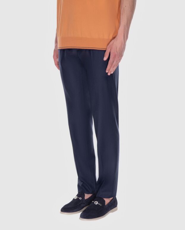 Stefano Ricci tapered trousers with an elastic waistband made of blue wool 170079 - photo 3