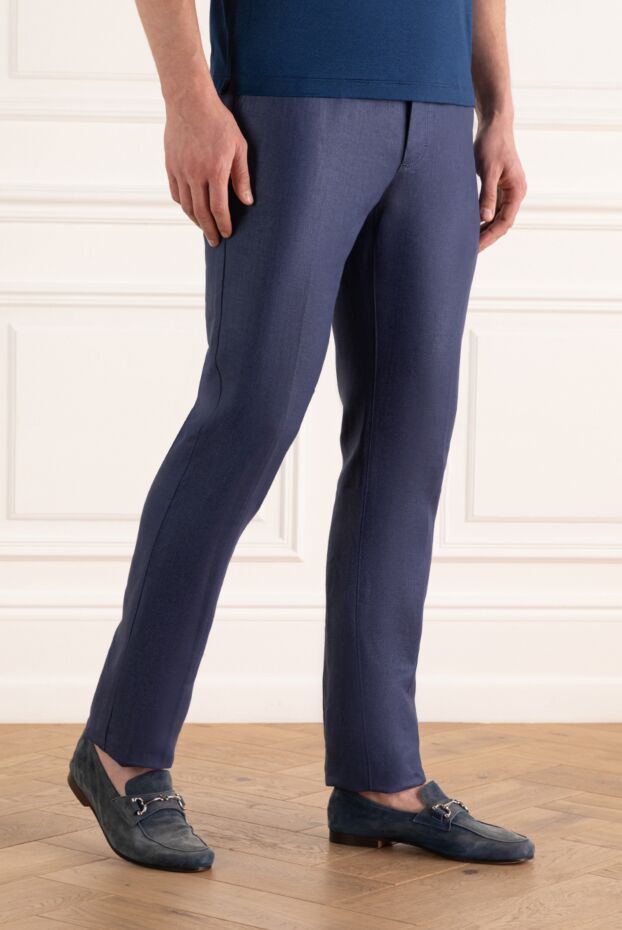 Stefano Ricci men's dark blue classic linen trousers 170121 - photo 3