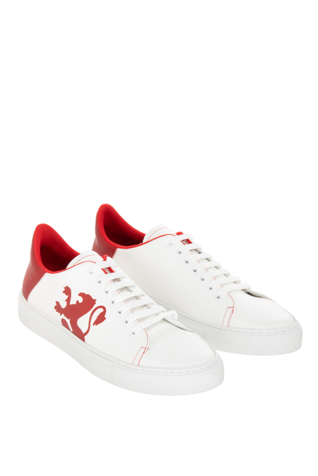 Zilli white leather sneakers with red heel and graphic lion print 170174 - photo 3