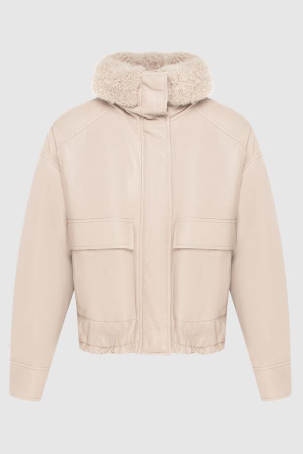 Women's beige fur-lined leather jacket - photo 1