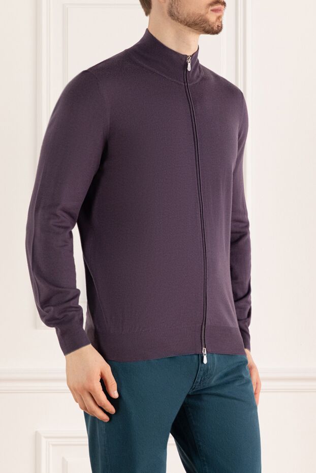 Brunello Cucinelli кардиган мужской из шерсти и кашемира фиолетовый 170308 - фото 3