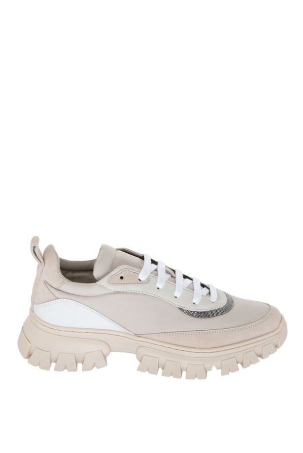 Women's sneakers with mesh and white laces in beige - photo 1