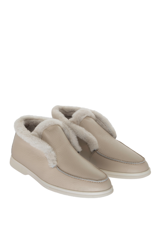 Cesare di Napoli women's winter loafers made of grained leather with beige fur 170372 - photo 3