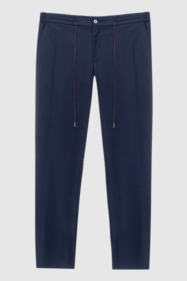 Tombolini classic dark blue wool trousers with a drawstring waistband 170424 - photo 1