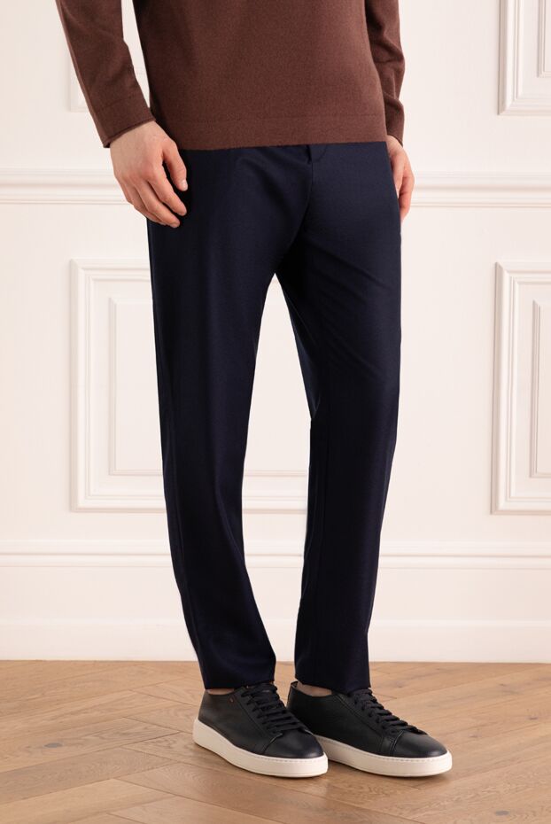 Tombolini classic dark blue wool trousers with a drawstring waistband 170424 - photo 3