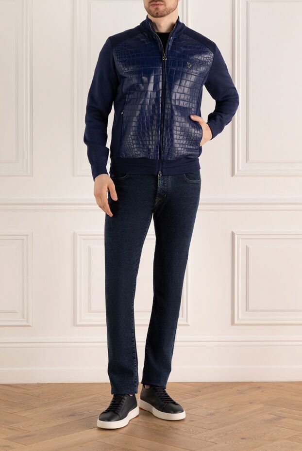Stefano Ricci jacket made of silk, cotton and crocodile leather blue for men 170483 - photo 3