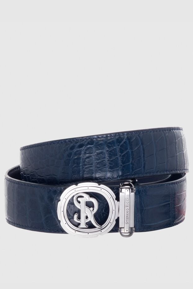 Stefano Ricci blue sr logo crocodile leather belt with metal buckle 170503 - photo 1