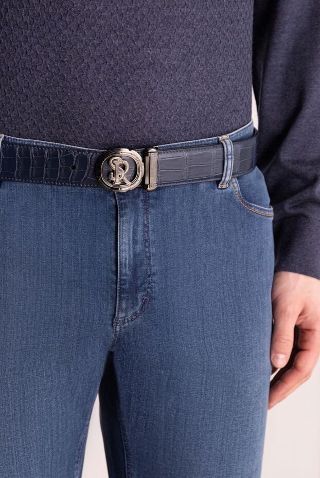 Stefano Ricci blue sr logo crocodile leather belt with metal buckle 170503 - photo 2